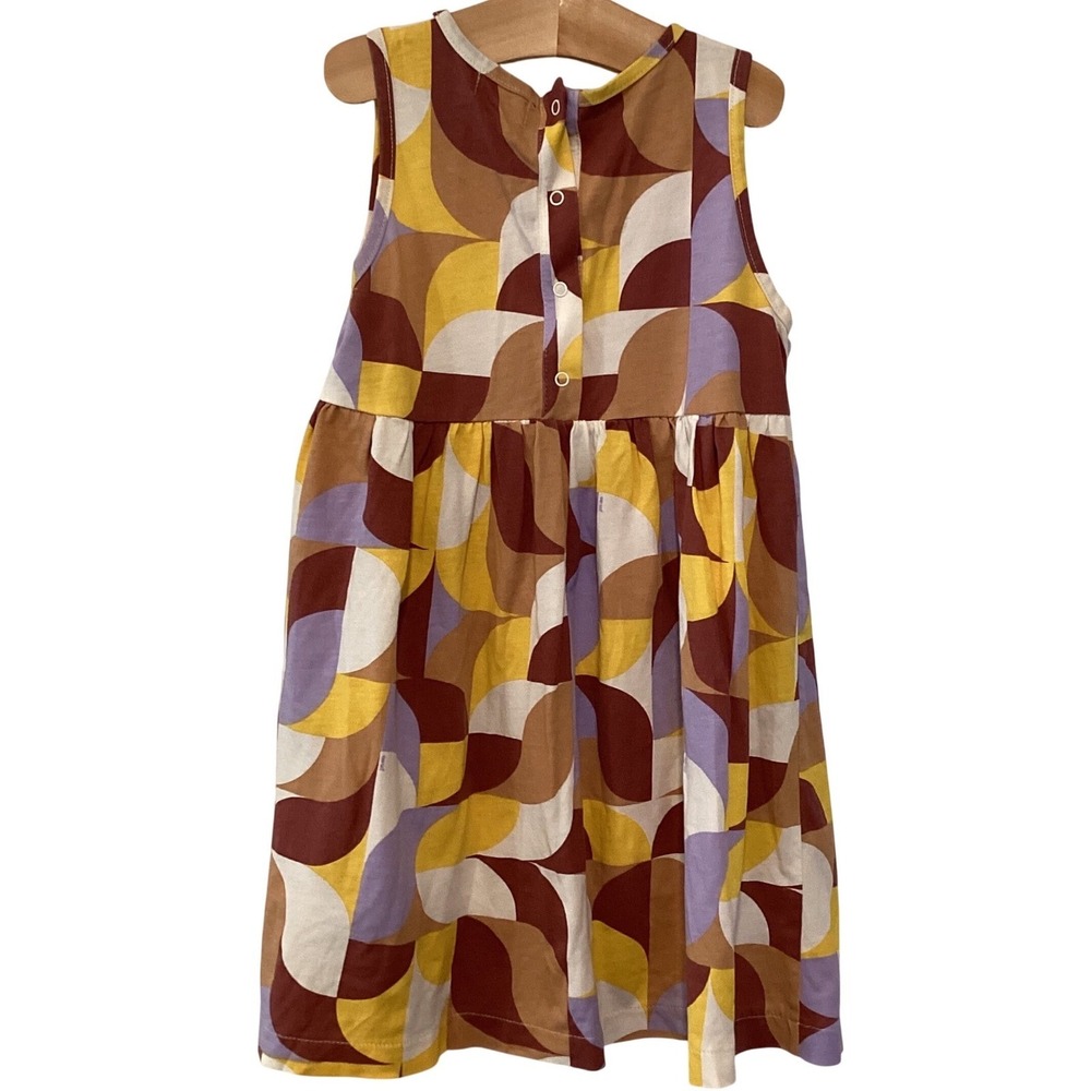 Oeuf Organic Cotton Dress Geometric Print Sleeveless Multi Color RARE Size 2-3Y - Picture 3 of 5